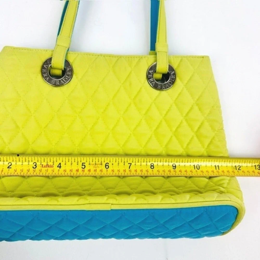 Vera Bradley Tote Bag Women Small Lime Green Blue Good Quilted Microfiber